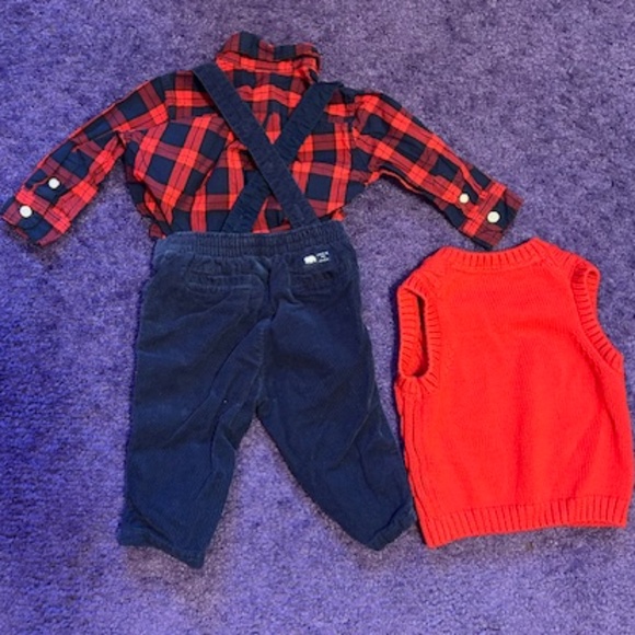 Janie and Jack 3 piece set - button up long sleeve shirt, overalls and vest - 3M - Picture 6 of 6
